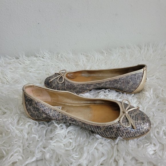 Jimmy Choo Gold Glitter Bow Ballet Size 36 1/2 - Picture 5 of 11